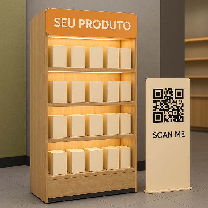 Expositor para PDV ilustrativo com QR Code